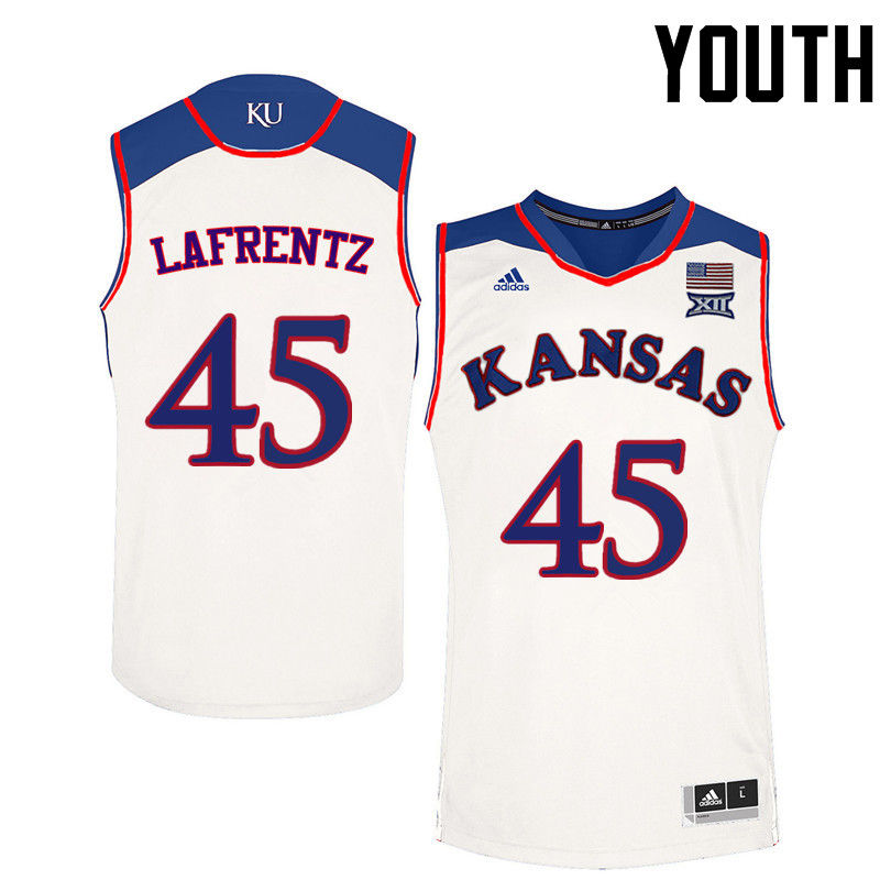 Youth Kansas Jayhawks #45 Raef LaFrentz College Basketball Jerseys-White